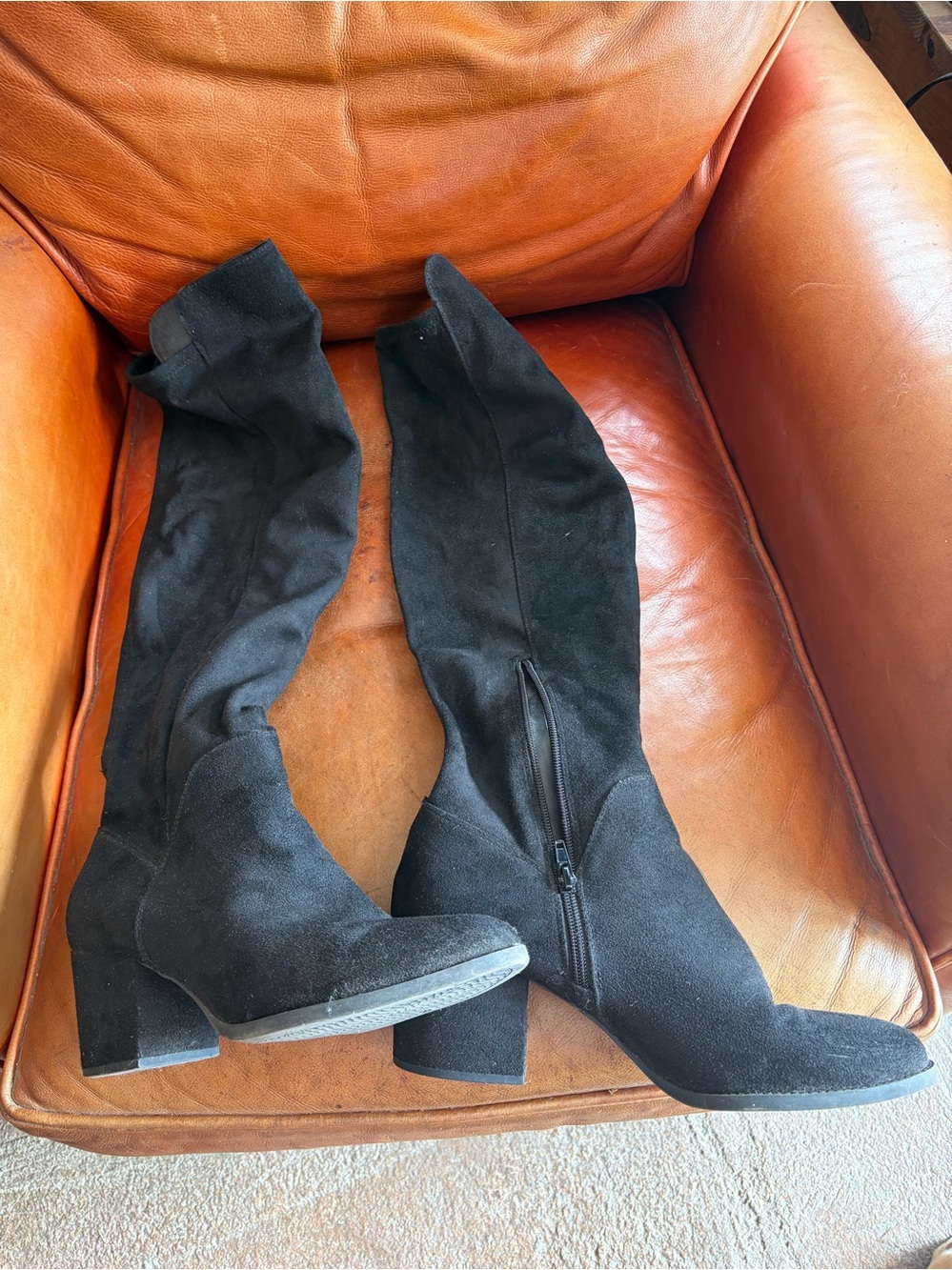 Call It Spring Black Over-The-Knee Suede Block Heel Boots